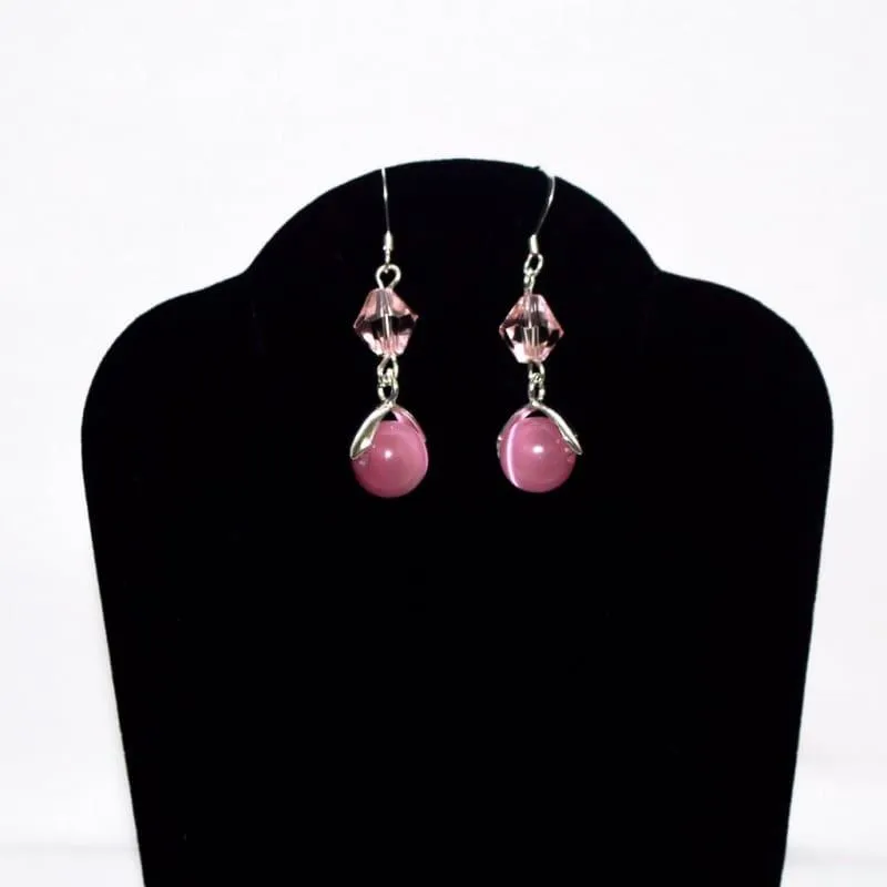 Pink Mexican Opal Dangle Women's Earrings