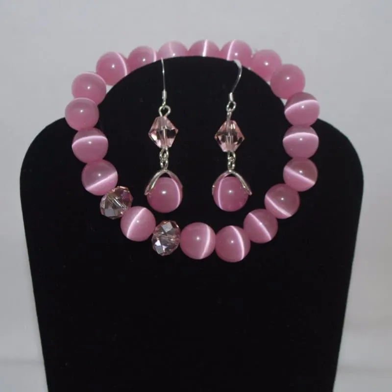 Pink Mexican Opal Dangle Women's Earrings