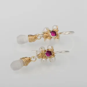 Pink Zircon Pearl Jasmine Flower Earrings