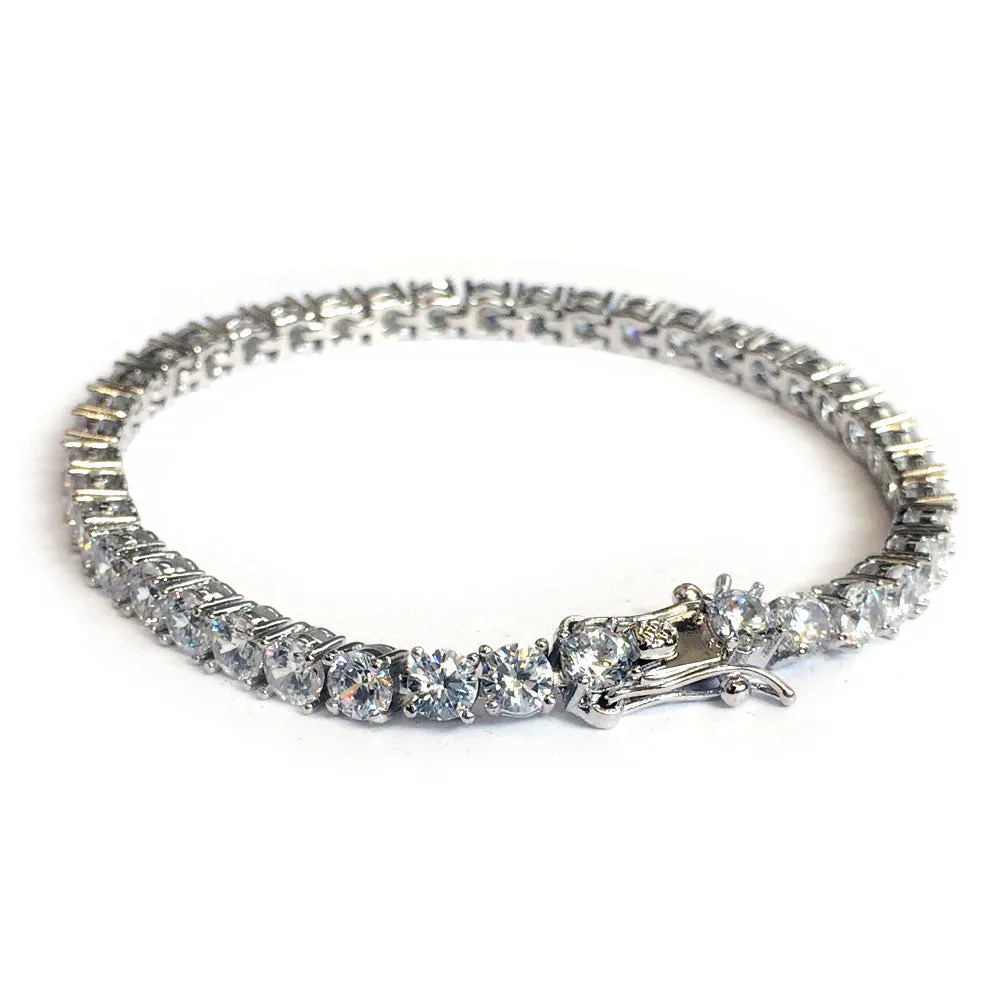 Platinum Plated CZ Tennis Bracelet Round Cut 4mm