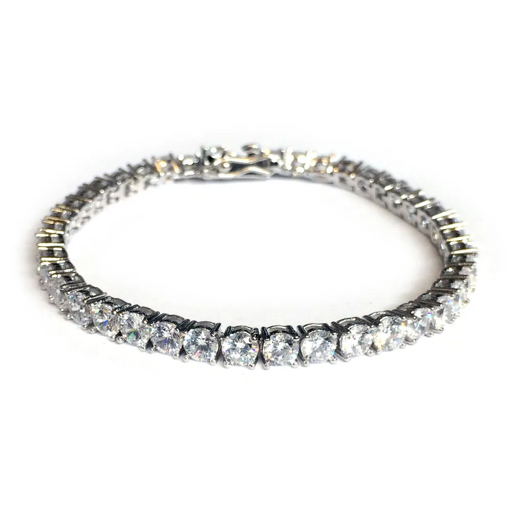 Platinum Plated CZ Tennis Bracelet Round Cut 4mm