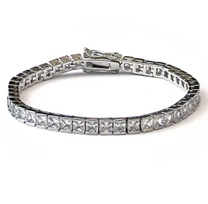 Platinum Plated CZ Tennis Bracelet Square Cut 4mm