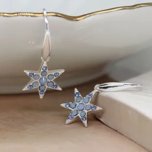 POM 15mm Silver Plated Star and Blue Crystal Drop Earrings