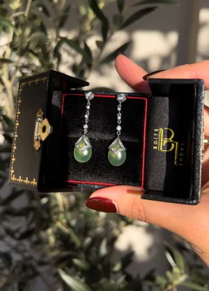 Prehnite & Moonstone Teardrop Earrings in 14k White Gold