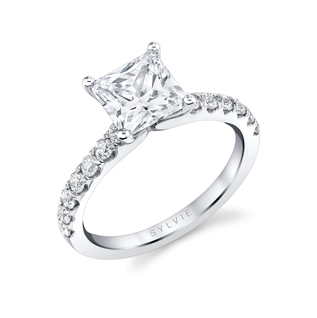 Princess Cut Classic Engagement Ring - Aimee Platinum White