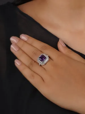 Purple Color Silver Plated Faux Diamond Ring - CZRNG101PR