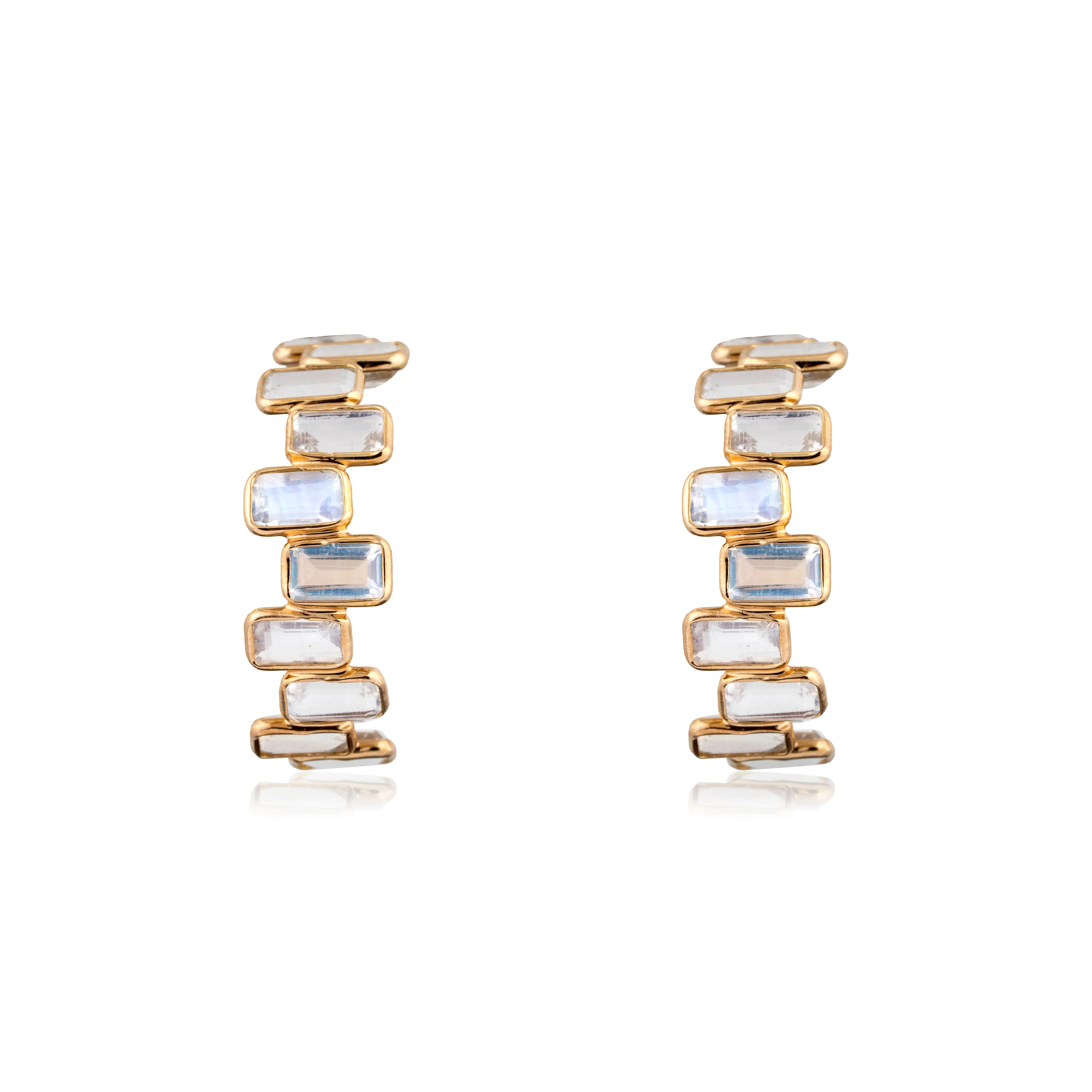 Quinn Rainbow Moonstone Hoops, 18K Yellow Gold