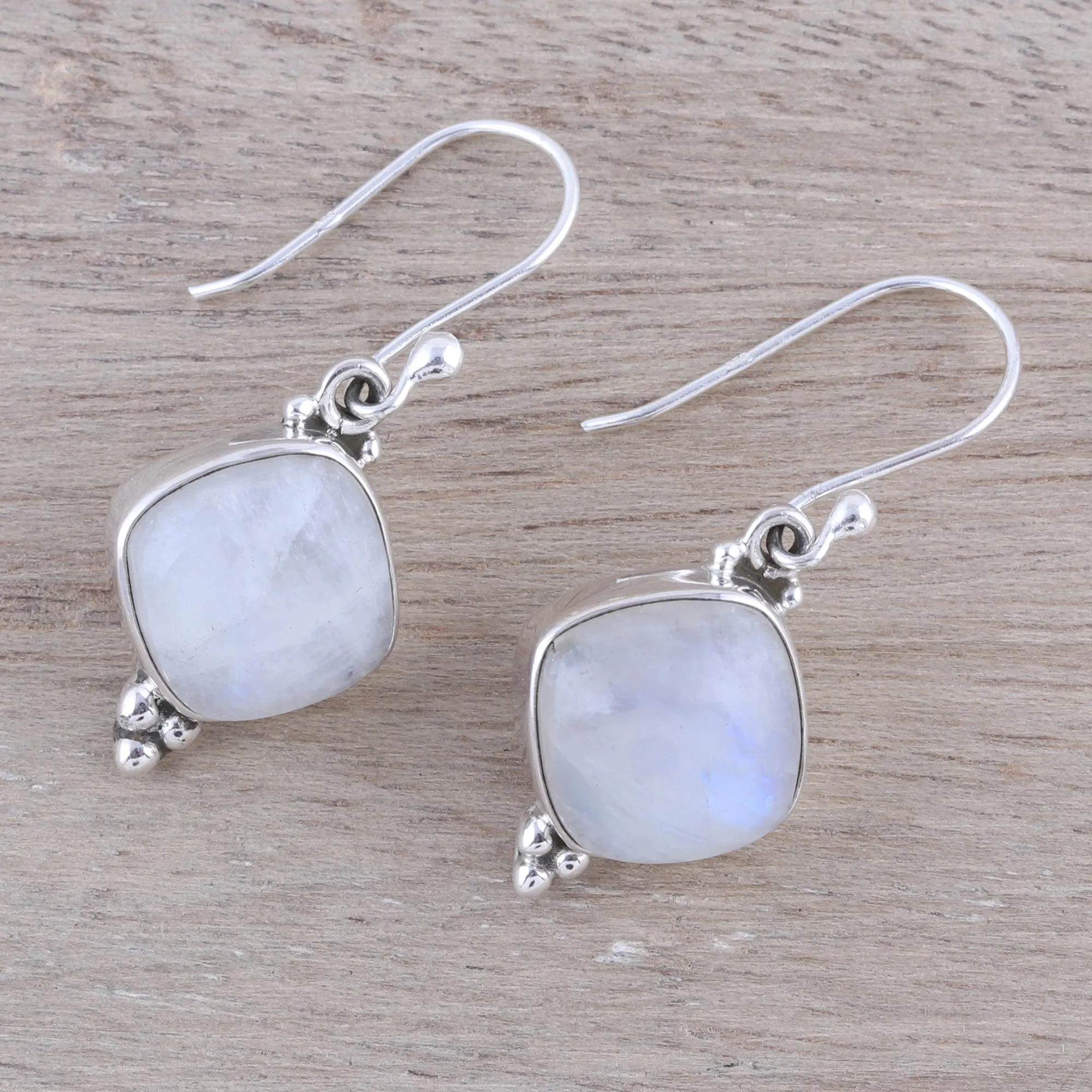 Rainbow Moonstone Dangle Earrings from India - Gleaming Grandeur | NOVICA