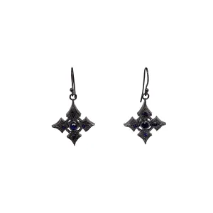 Raw Diamond Collection - Silver and Black Rhodium Cross Earrings - Sapphire