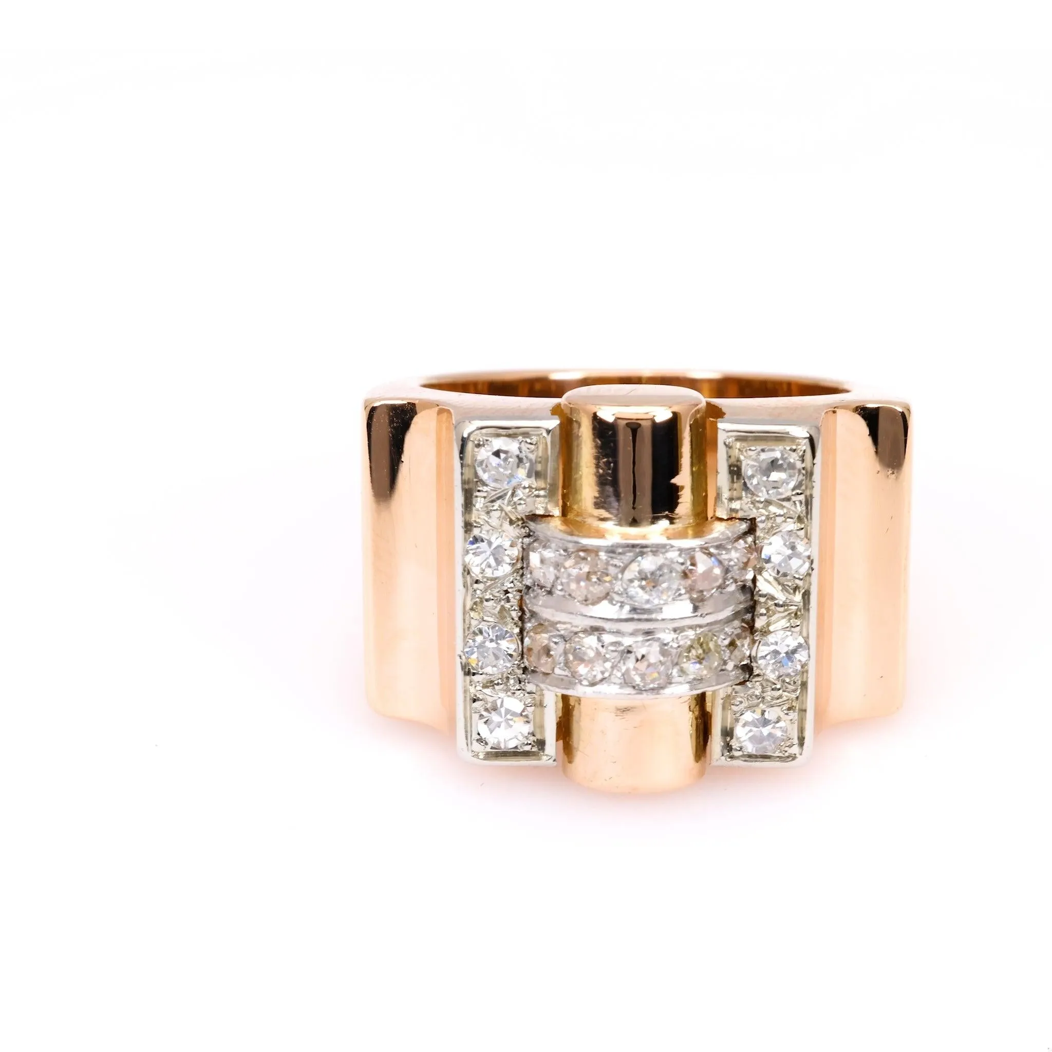 Retro Diamond 18k Two Tone Tank Ring