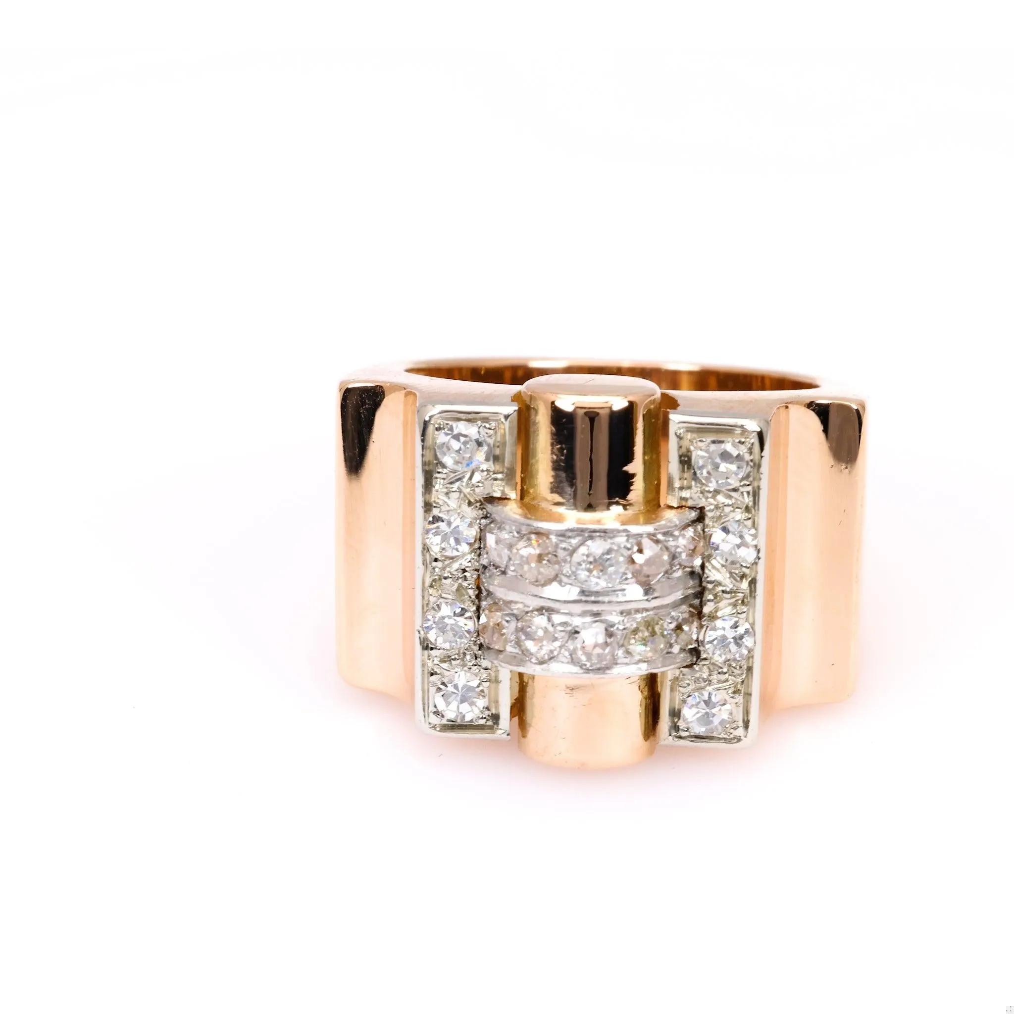 Retro Diamond 18k Two Tone Tank Ring