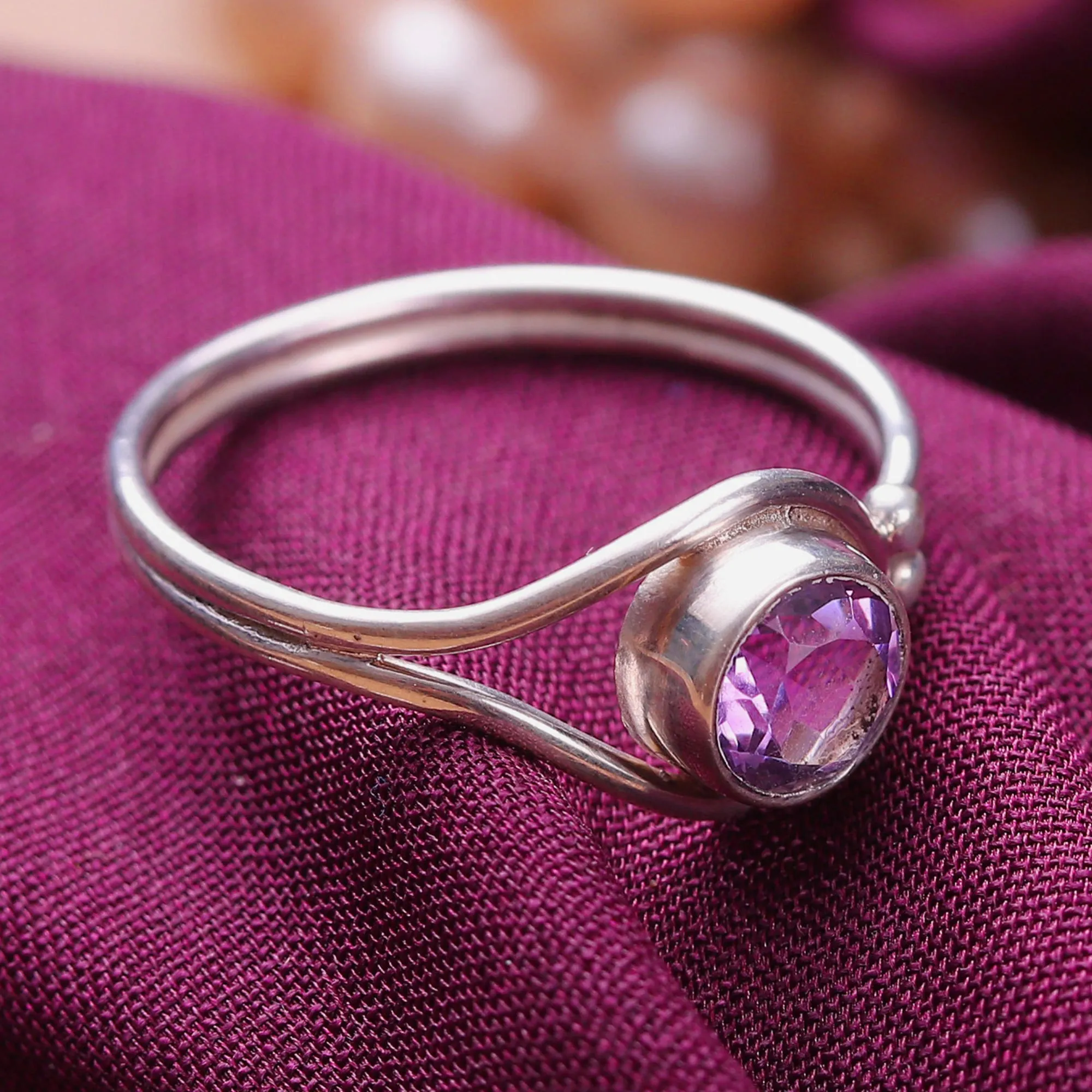 Rhodium Plated Amethyst Cocktail Ring from India - Lassoed Lilac | NOVICA