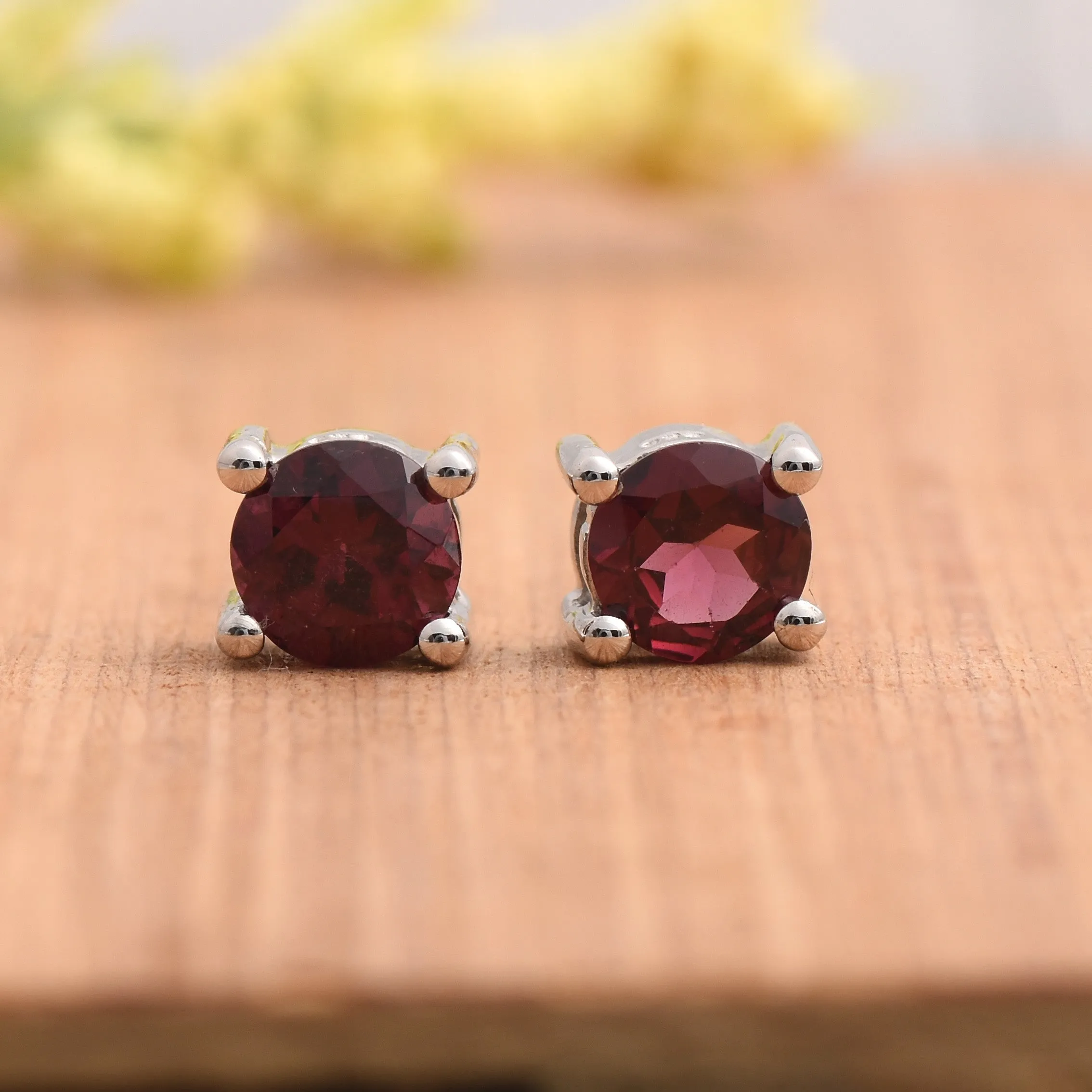 Rhodolite Round Studs Earrings