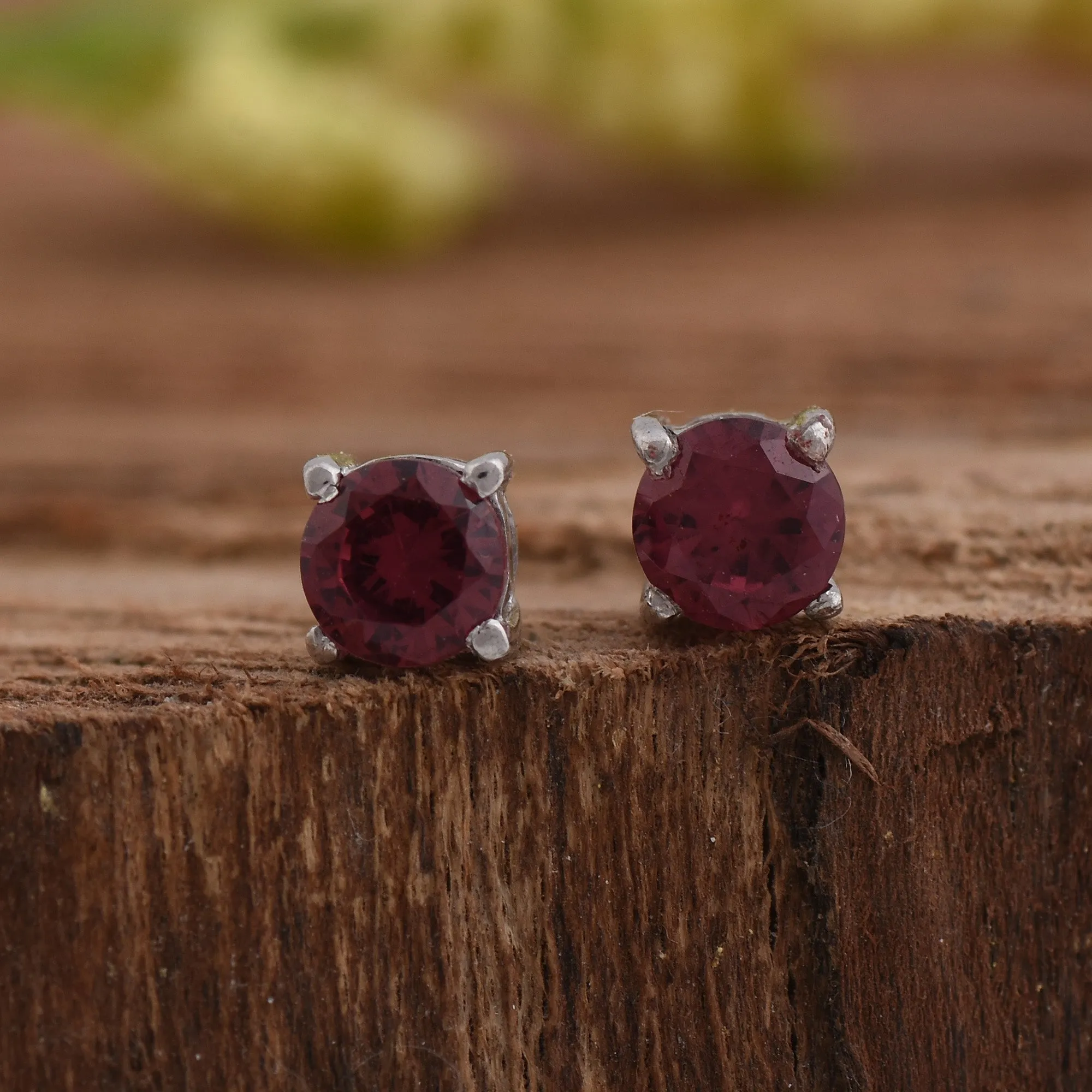 Rhodolite Round Studs Earrings