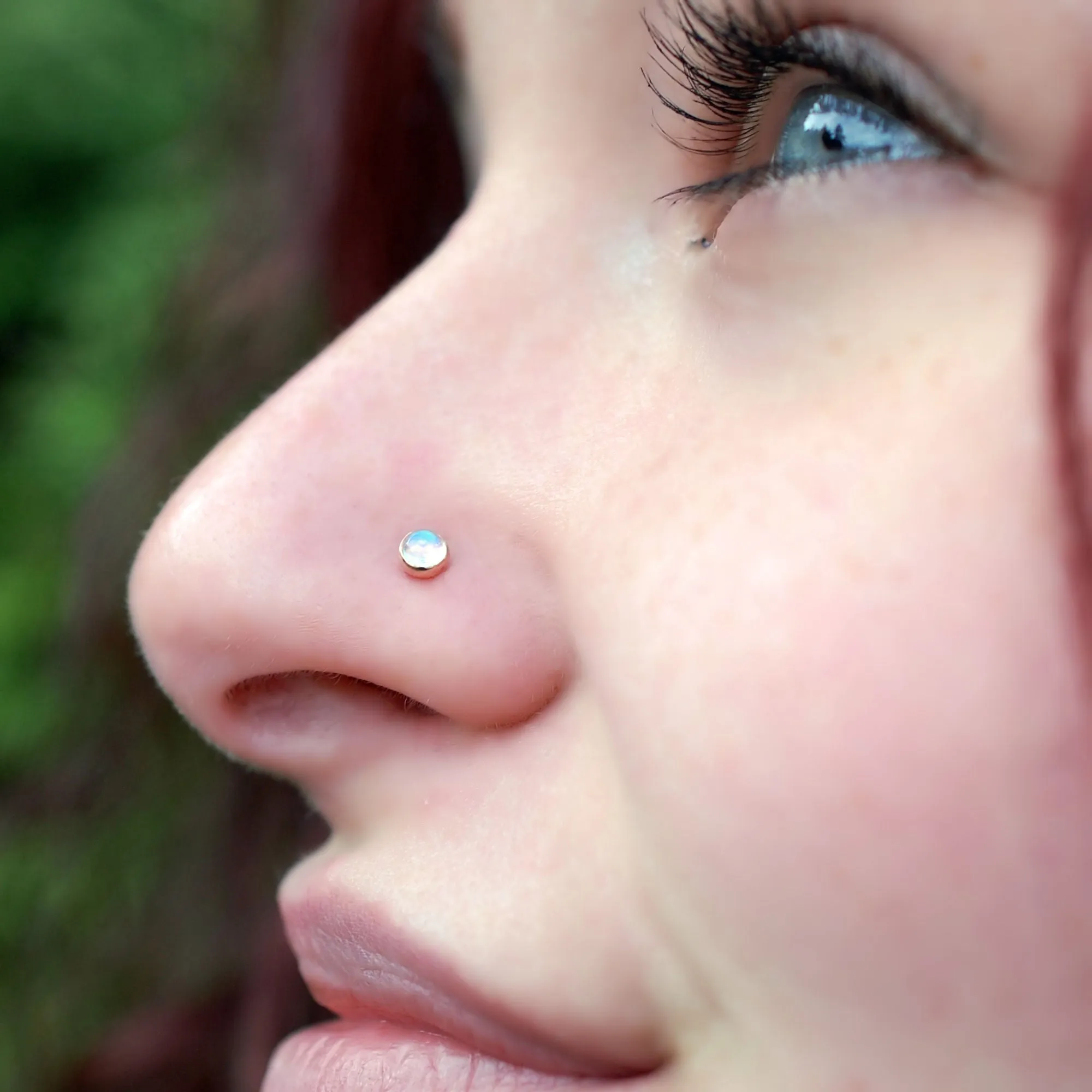 Rose Gold Rainbow Moonstone Nose Stud