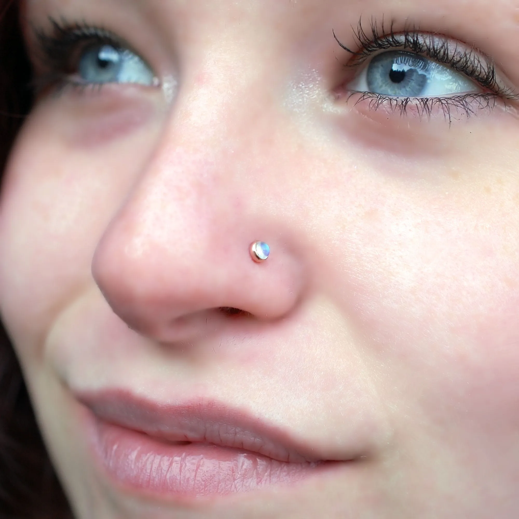 Rose Gold Rainbow Moonstone Nose Stud