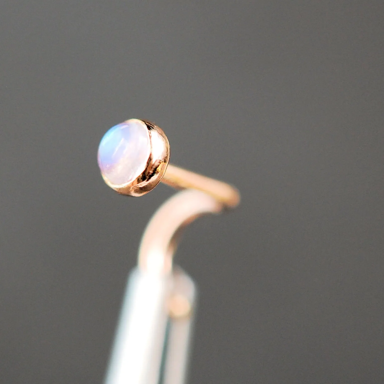 Rose Gold Rainbow Moonstone Nose Stud