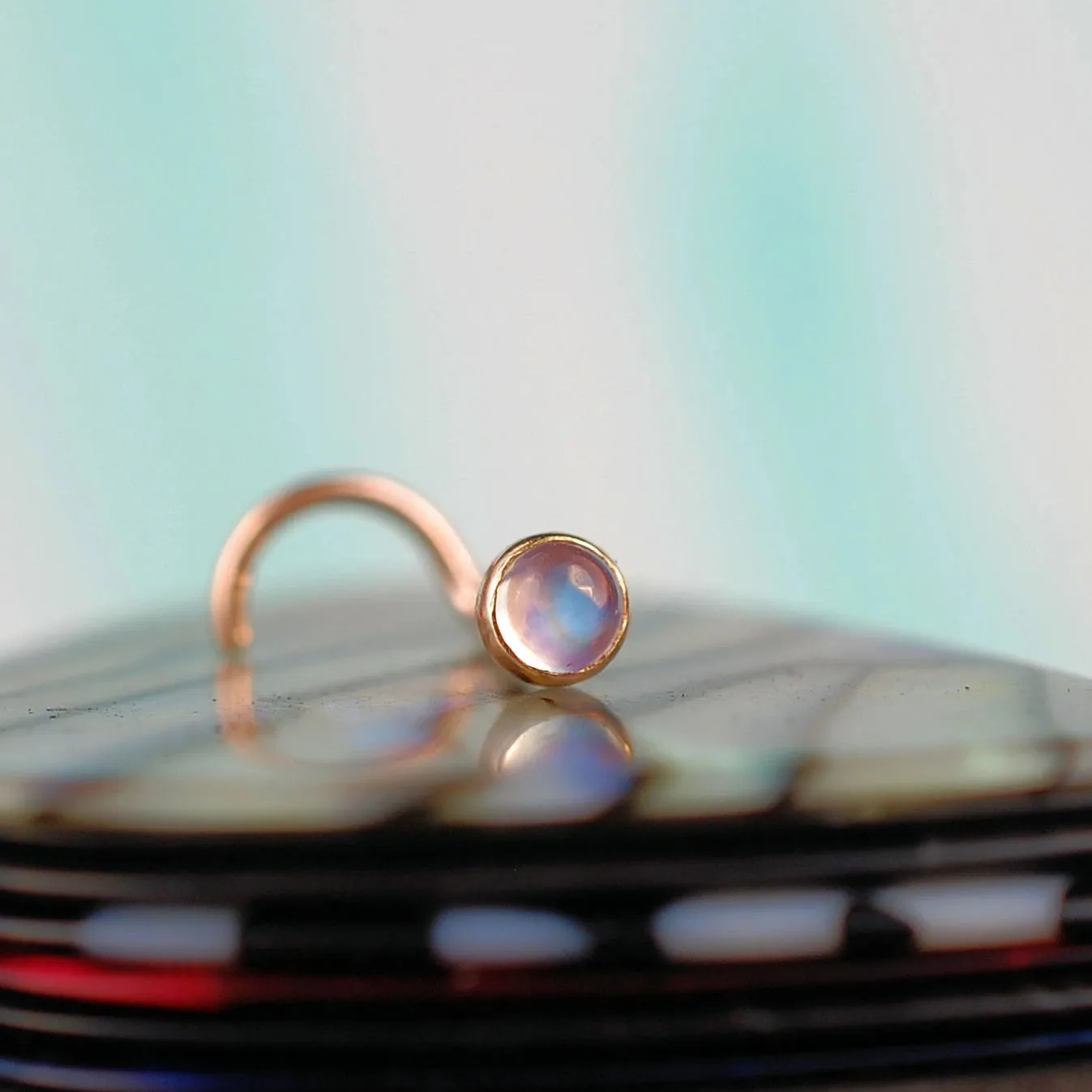 Rose Gold Rainbow Moonstone Nose Stud