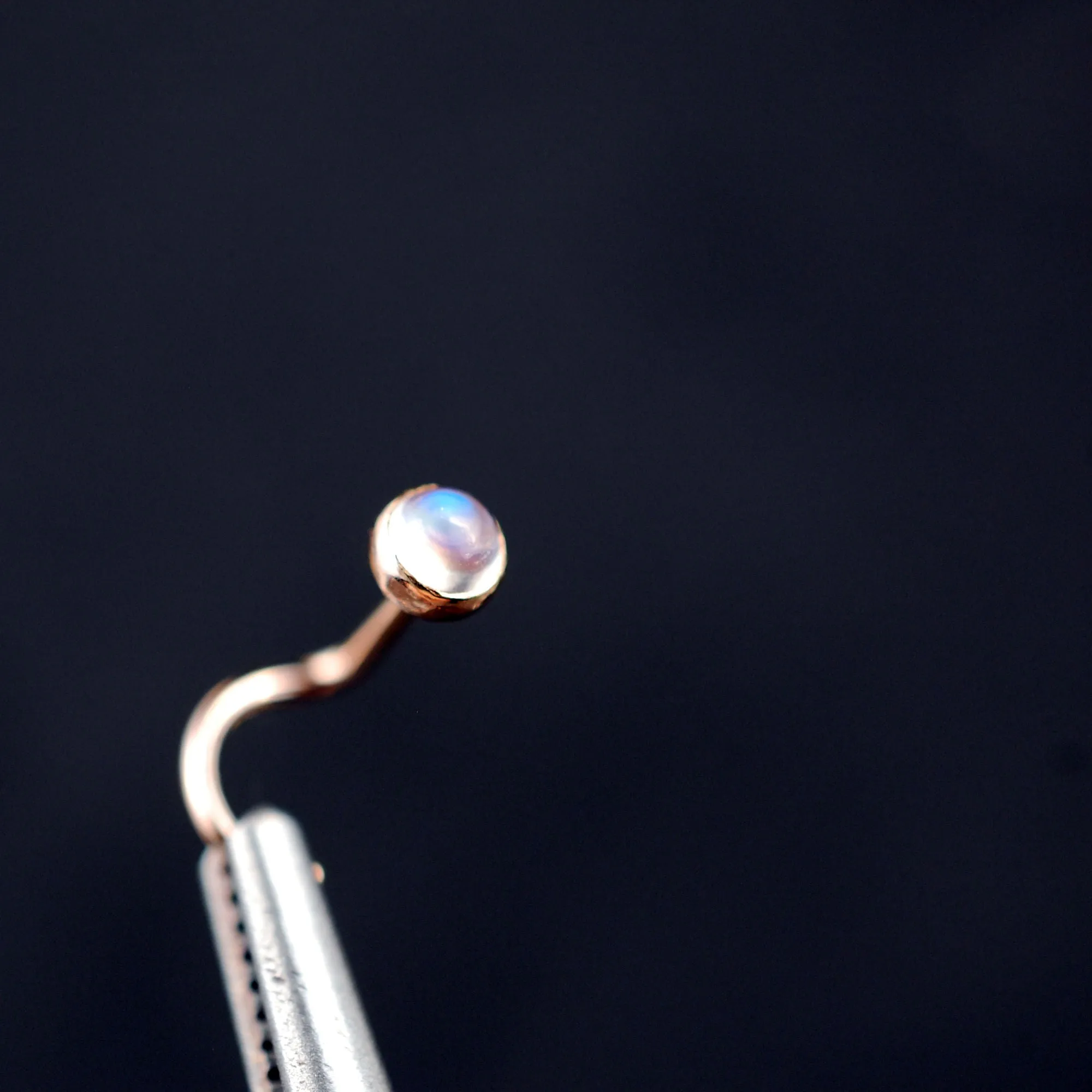 Rose Gold Rainbow Moonstone Nose Stud