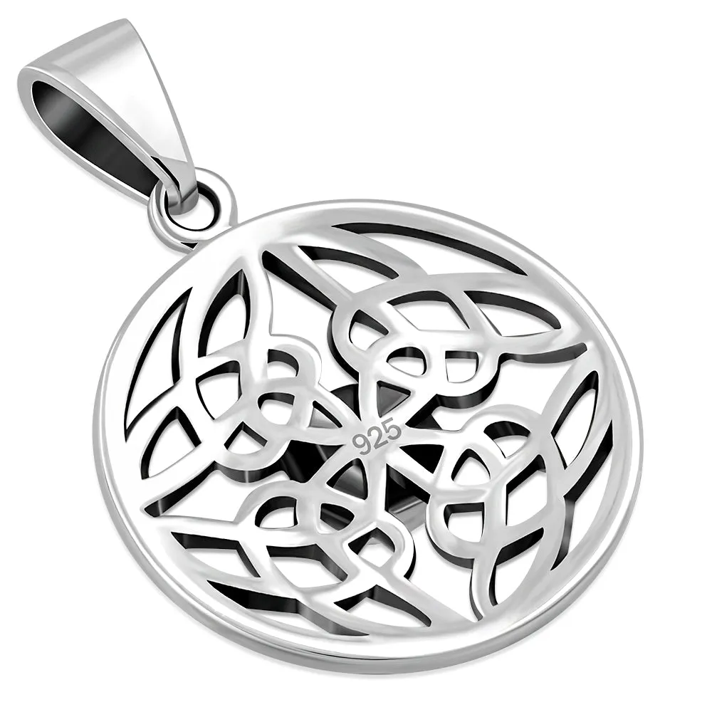 Round Amethyst Stone Celtic Knot Silver Pendant