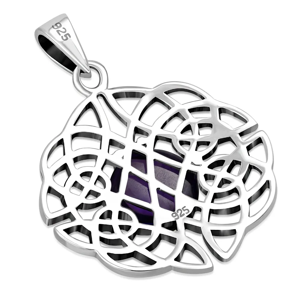 Round Celtic Knot Silver Pendant set w/ Amethyst Stone