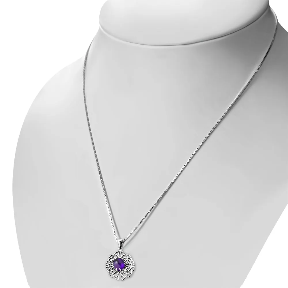 Round Celtic Knot Silver Pendant set w/ Amethyst Stone