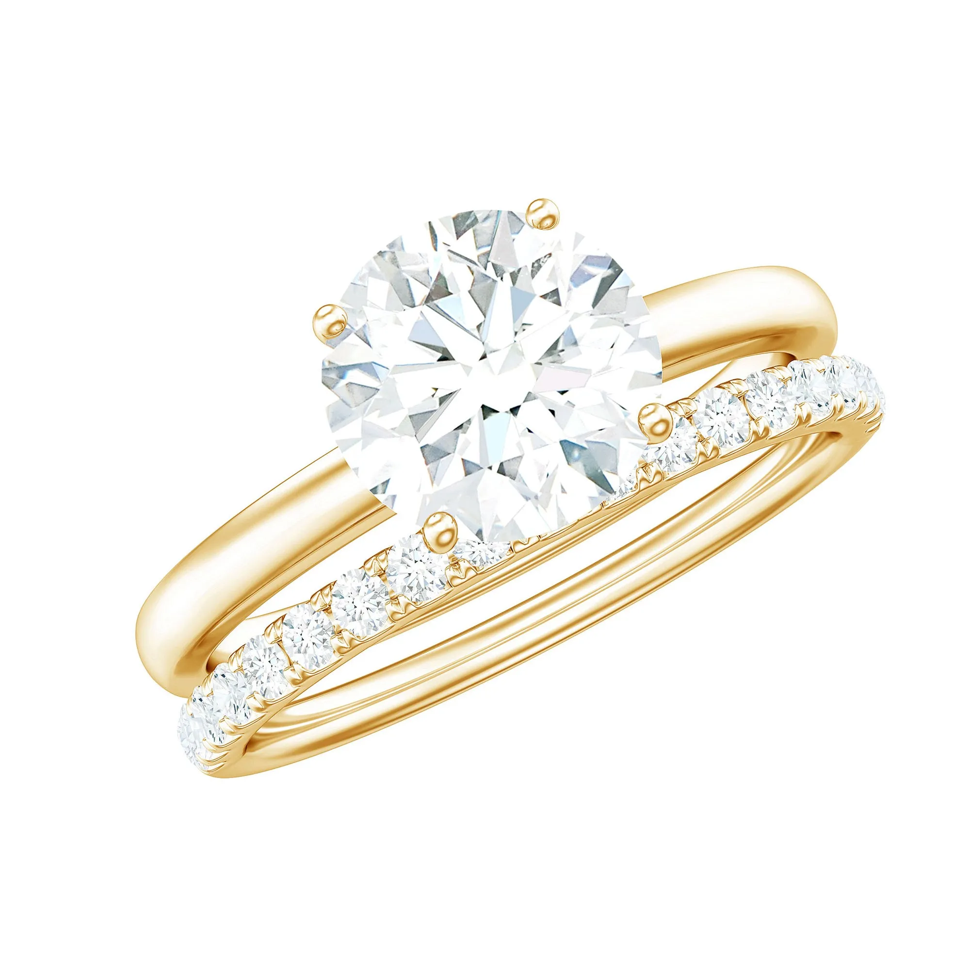 Round Shape Moissanite Solitaire Wedding Ring Set