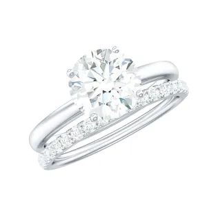 Round Shape Moissanite Solitaire Wedding Ring Set