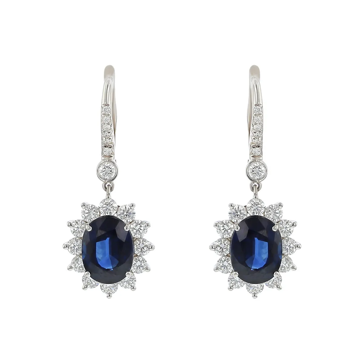 Sapphire and Diamond Halo Dangle Earrings