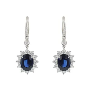 Sapphire and Diamond Halo Dangle Earrings