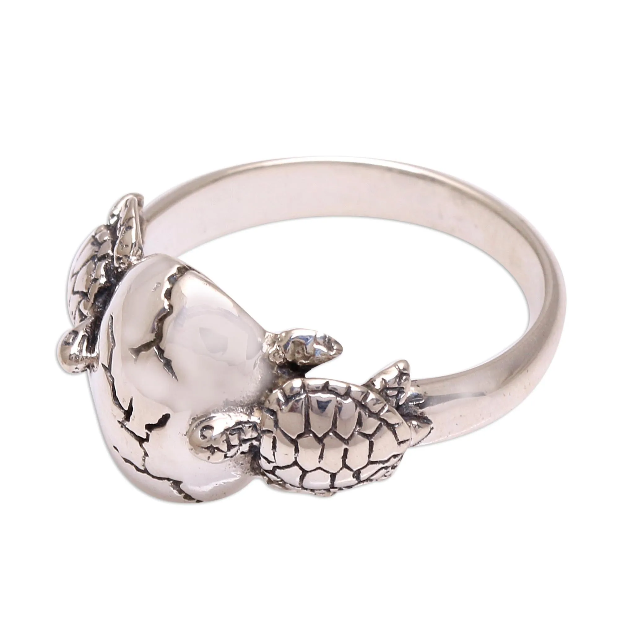 Sea Turtle Sterling Silver Cocktail Ring from Bali - Turtle Romance | NOVICA