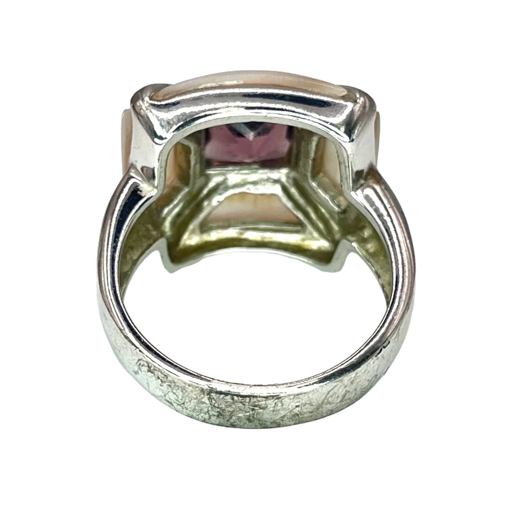 SEDA 925 Sterling Silver Mother Of Pearl and Amethyst Square Ring Size 8