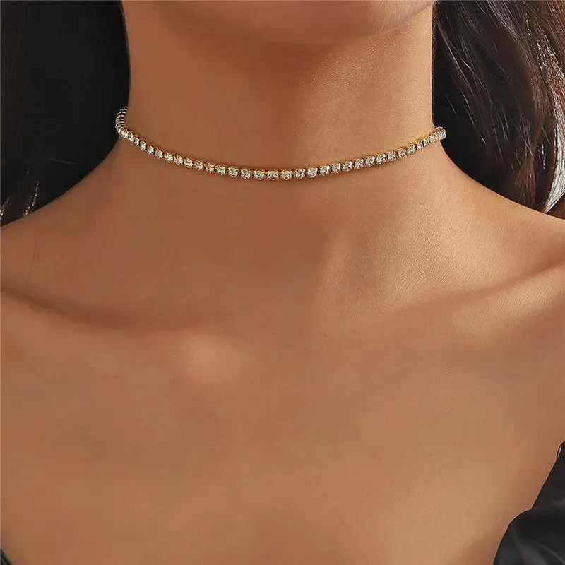 Sexy Choker Iced Out Tennis Chain Necklace For Women Luxury Cubic Zircon Crystal Short Hiphop Neck Accessories Jewelry