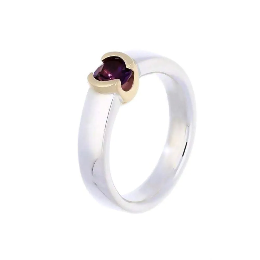 Silver & 9ct gold round Amethyst ring