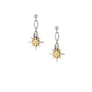 Silver and 10k Gold Compass Star Post Earrings