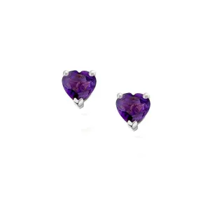 Silver and Amethyst heart shaped stud earrings