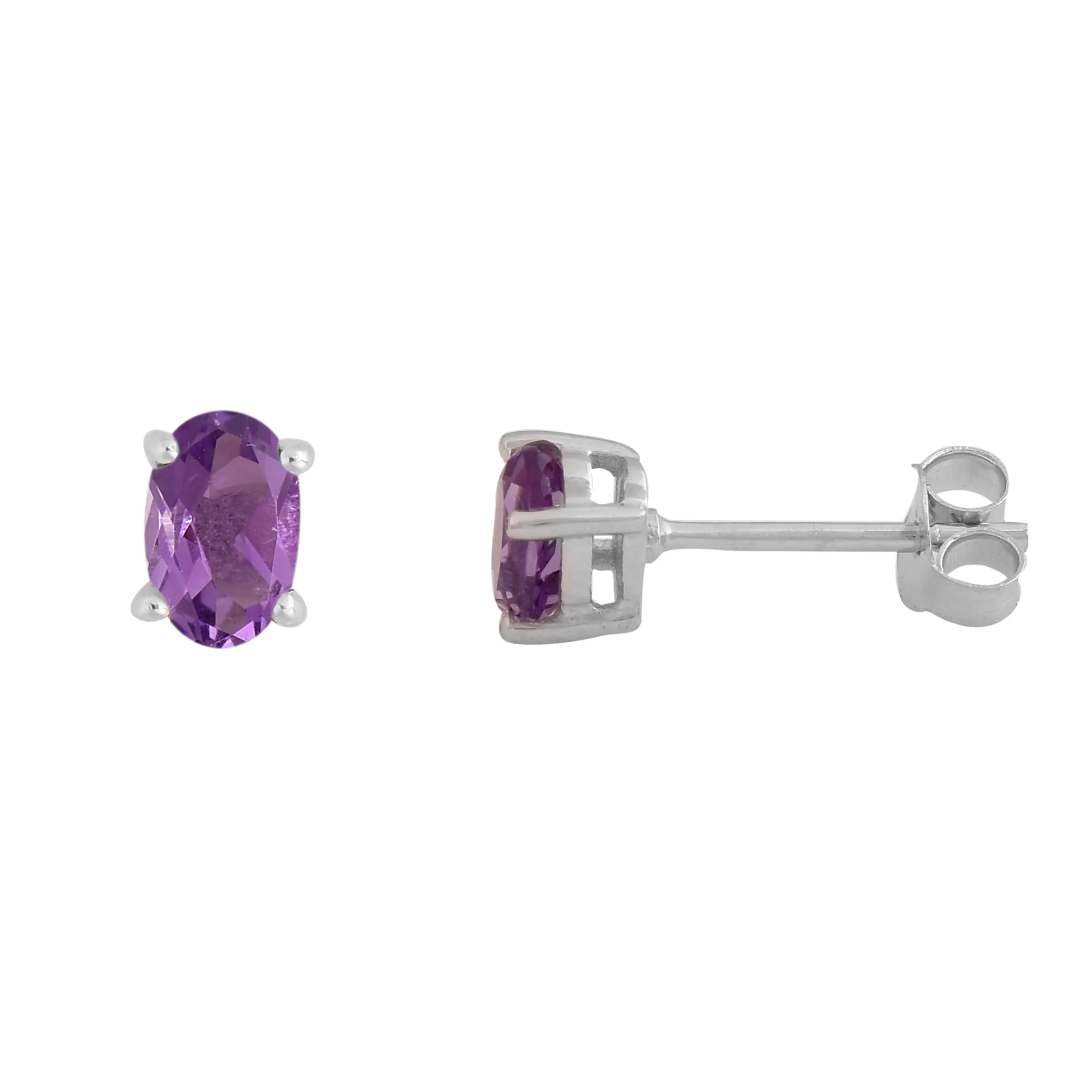 Silver Oval Amethyst Stud Earrings