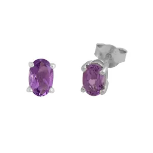 Silver Oval Amethyst Stud Earrings