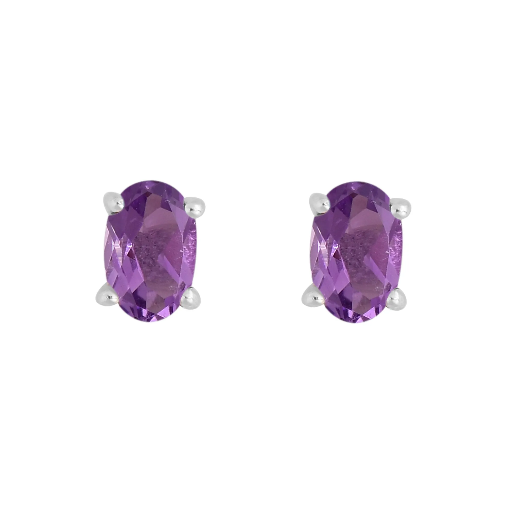 Silver Oval Amethyst Stud Earrings