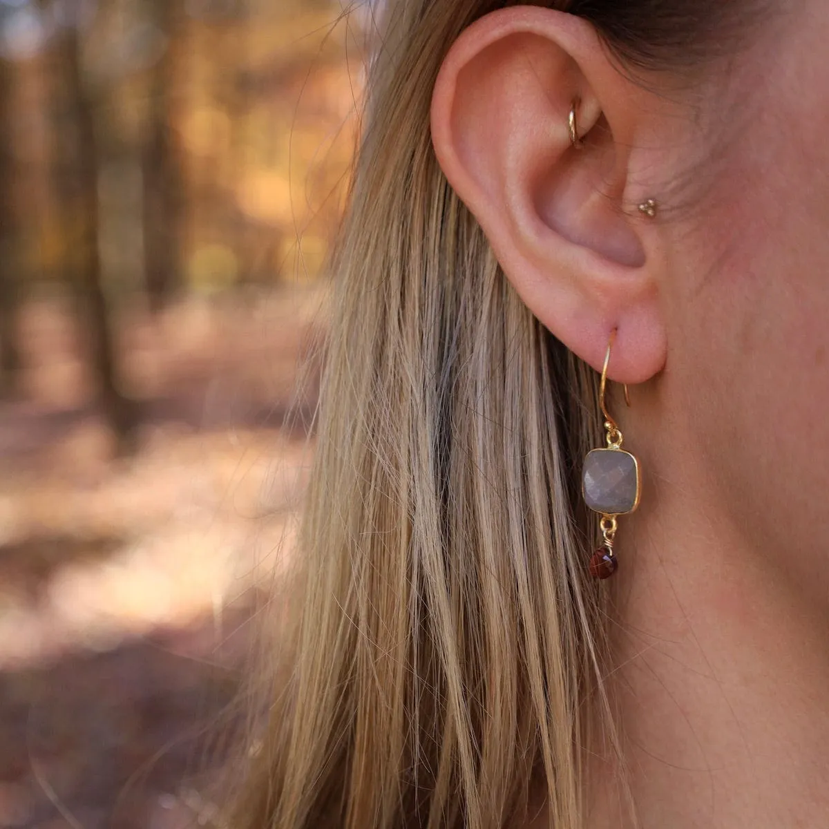 Square Gray Moonstone Drop Earrings