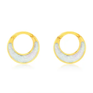 Sterling Silver Gold Plated Fancy Created Opal Hoop Earrings