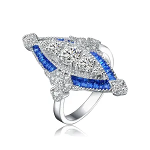 Sterling Silver Sapphire Cubic Zirconia Modern Ring