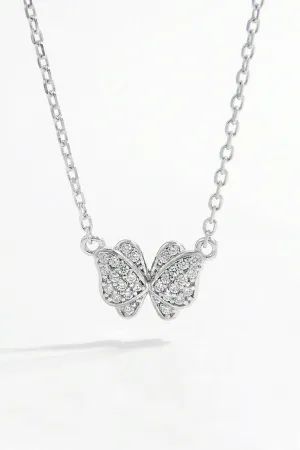 Sterling Silver Zircon Butterfly Pendant Necklace