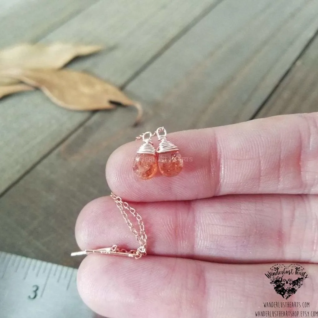 Sunstone rose gold threader earrings