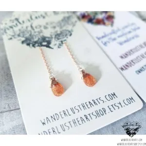 Sunstone rose gold threader earrings