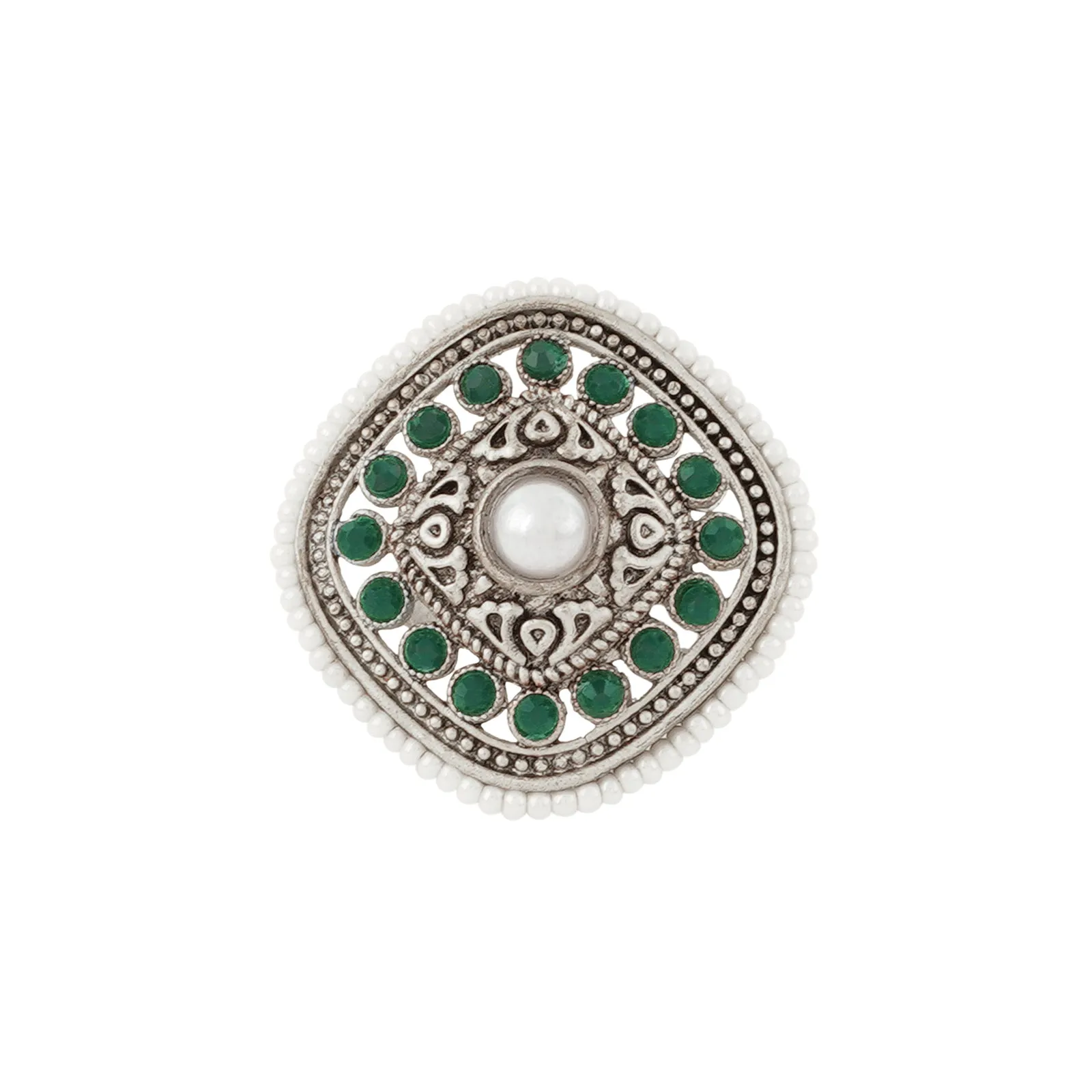 Teejh Bhairadevi Silver Oxidised Green Ring