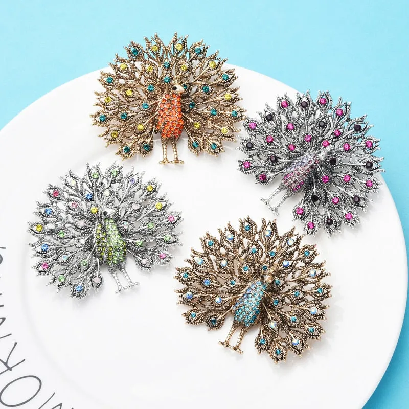 TEEK - Mulitcolor Big Sparkling Peacock Brooches