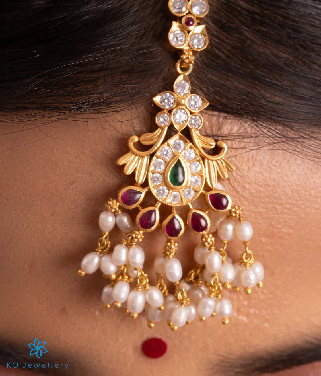 The Ameya Silver Bridal Maang Tikka (Pearl)