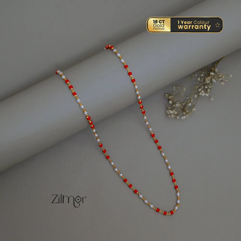 TR1011144 - Pearl Red Coral Beads Daily Wear Simple Necklace