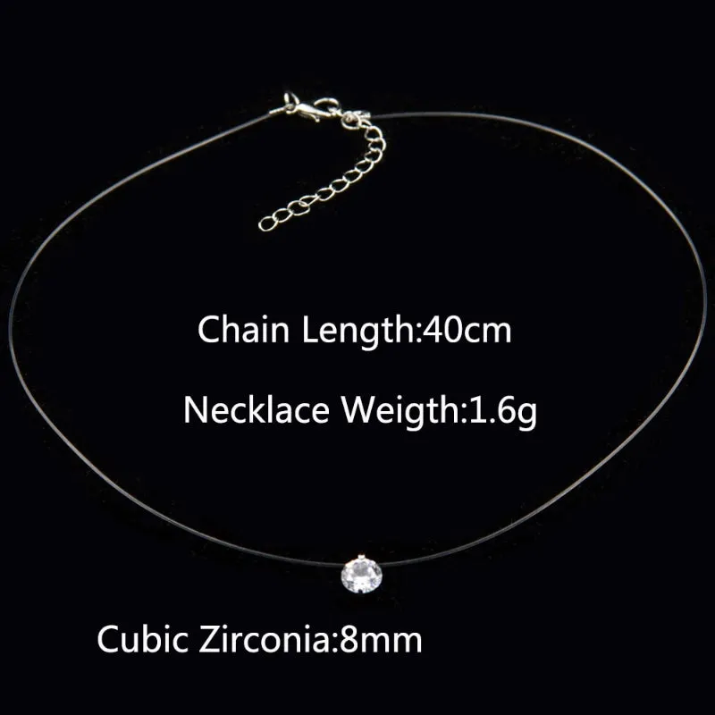 Transparent Chain with Exquisite Cubic Zirconia Pendant Necklace